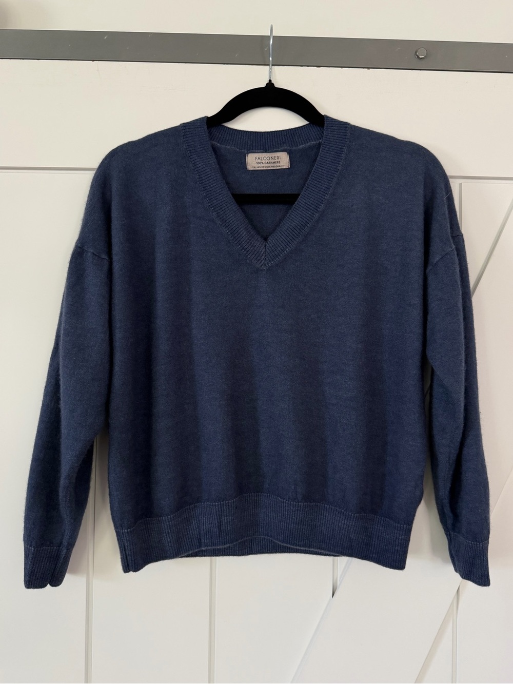 Falconeri 100% Cashmere Ultrafine V-Neck Sweater Blue Size Small Italy Luxury